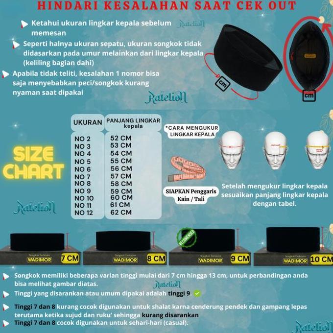 WADIMOR Peci Songkok Wadimor AC Tinggi 7 8 9 10 Kopeah Laki Hitam Pria Size Anak Dewasa Kopiah Sekol