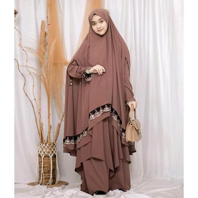Wxwxw- Haura Full Set Lengkap + Cadar Gamis Daily / Umroh Resvy Collection Mewah Elegant
