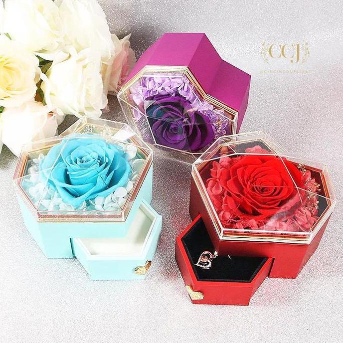 Promo Love Promise Box - Hidden Jewelry / Box Cincin Nikah Lamaran Tempat Kotak Bunga Mawar Diputar 