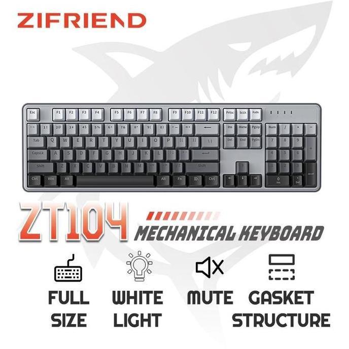 ZIFRIEND ZT104 Keyboard Mekanis Full-sized dengan Switch Noah Silver dan Keycaps PBT Double Shot