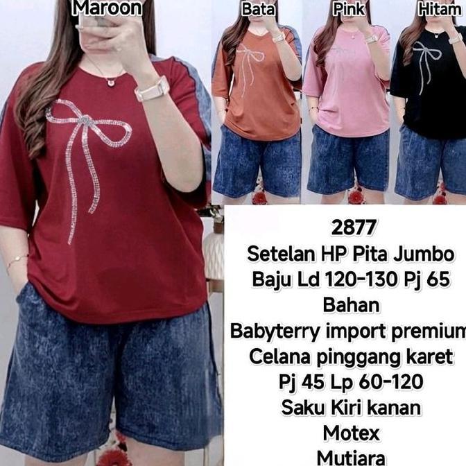 Setelan Pendek Wanita Jumbo Motex Kombinasi Babyterry Import Premium Baju LD 120 Celana Pinggang Kar