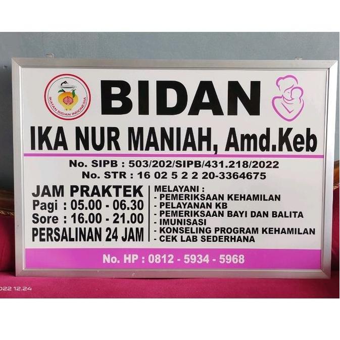 ready Papan Nama Bidan Dokter Perawat + Lis Aluminium Plang Akrilik Sekolah Mesjid Sign Label Acryli
