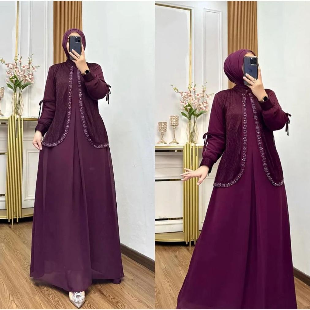 Brukat Simple Delova Dres Gamis Elegan Material Cerutty Baby Doll Mix Brukat Full Puring Swaroski Ig