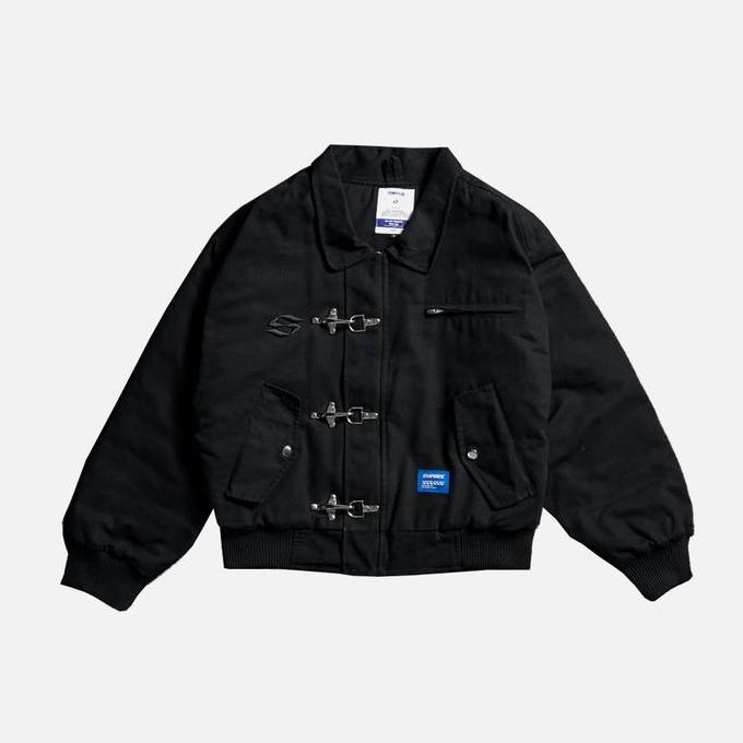 SYAMSWEAR Fireman Clasp Jacket Black Pria Oversize Boxy Cotton Canvas Jaket Tebal Streetwear Premium
