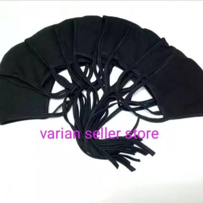 Bisa Cod - 12 Pics Masker Kain Tali Panjang Hijab 3 Play Hitam Earloop Ikat Belakang