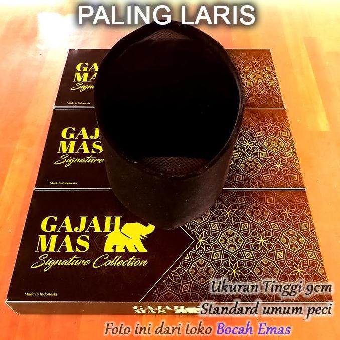 Kopiah Dewasa Gajah Mas Hitam Songkok Polos Peci Nyaman Muslim Haji Motif Kain Beludru Berkualitas T