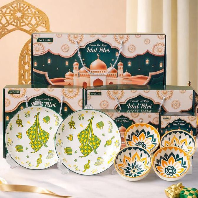 Ideame [MANGKOK LEBARAN] Set Hampers Mangkuk Keramik Lebaran / Gift Parcel Eid Mangkok & Piring / Ka