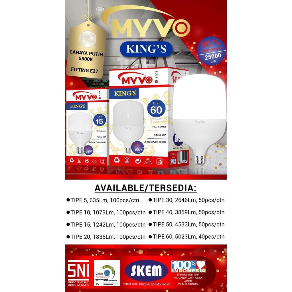 Leggero- Lampu Led 60Watt Jumbo Myvo King Capsule T Bulb Nyala Putih Bergaransi