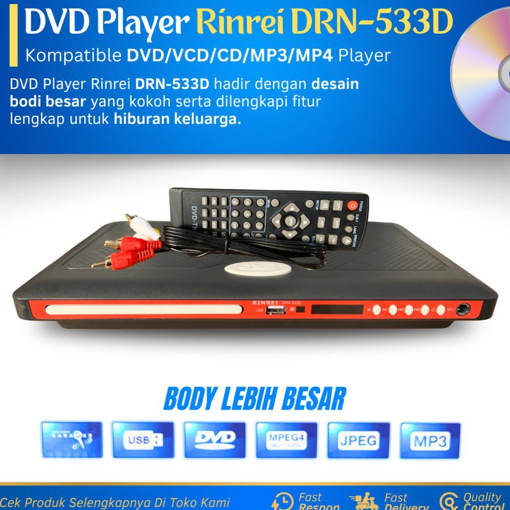 Dvd Player Rinrei Drn-533D New Body Besar Dvd/Vcd/Cd/Mp3/Mp4 Player Multimedia Pemutar Film Kaset Dv