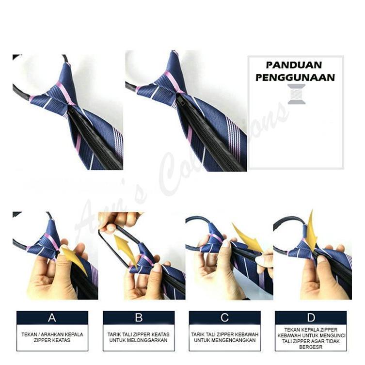 Bisa Cod - Koleksibajuanna Dasi Pria Resleting Slim Monochrome Langsung Pakai High Quality Bahan Ten