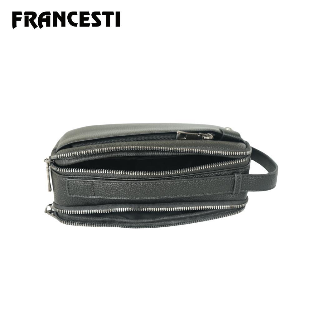CUCI GUDANG Francesti Clutch Bag Pria 639 kulit PU premium  Black/Tas tangan