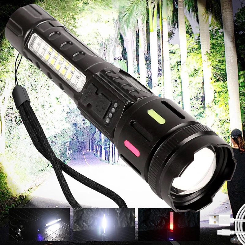Senter Led Zoom Super Terang Jarak Jauh + Lampu Samping / Senter Led