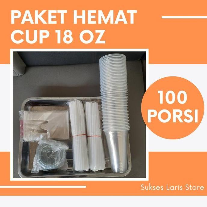 GELAS CUP 18 OZ (PAKET 100 PORSI) | CUP PLASTIK 18 OZ SEDOTAN KRESEK CUP TUTUP CUP