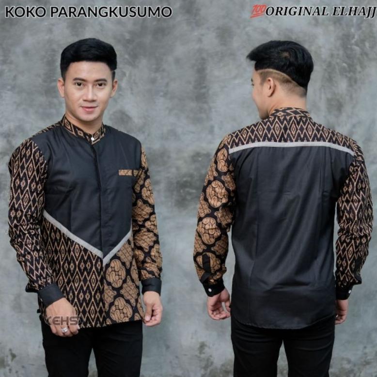 CALVORA BAJU KOKO PRIA LENGAN PANJANG/ BAJU KOKO KOMBINASI BATIK TERBARU/ BAJU KOKO LENGAN PANJANG M