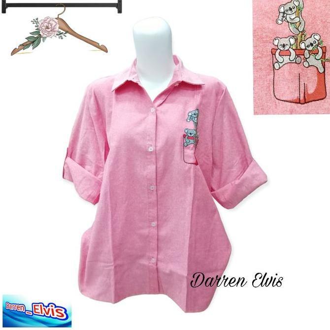 Kemeja Wanita Import Kemeja Wanita Import Salur Pink / Bordir Sheep