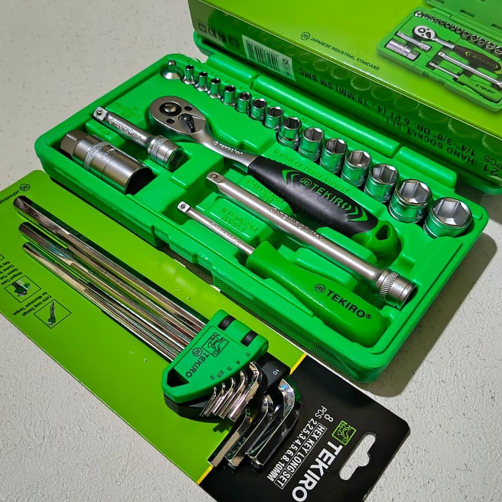 Ready Tekiro Kunci Sok Set 21pcs Sock Set 1/4" - 3/8" Dr 21 Pcs 6pt + TEKIRO Kunci L Set 8 Pcs 2 - 1