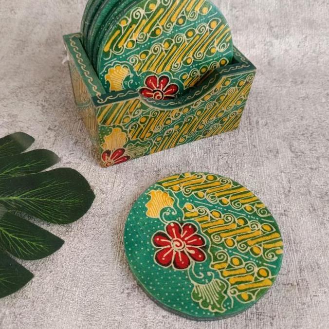 Tatakan Gelas motif batik set/tatakan gelas kayu/ coaster NS