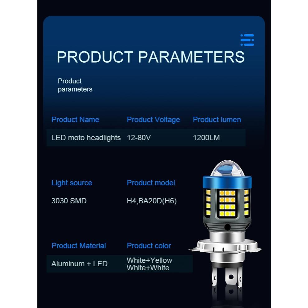 PROMO TERBARU KEVANLY Lampu Motor LED H4 H6 BA20D T19/P15D Bohlam LED Lensa Fisheye Dua Warna Putih 