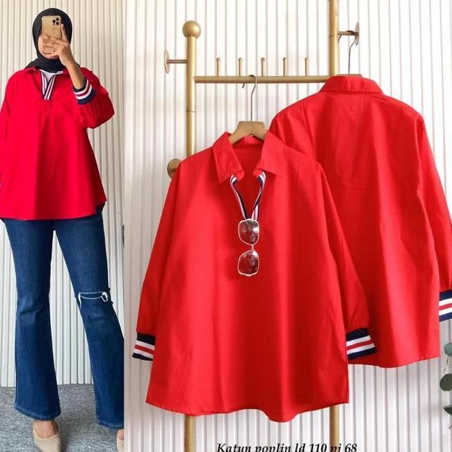 Kemeja Wanita Kemeja Wanita Merah Putih Putih Merah Kombinasi Edisi 17 Agustus