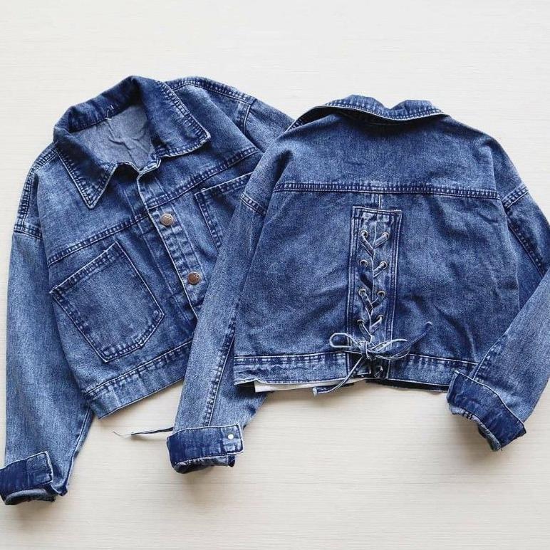 FAST DELIVERY Jaket Jeans Tali Belakang Crop Oversize Wanita Jaket Denim Terbaru