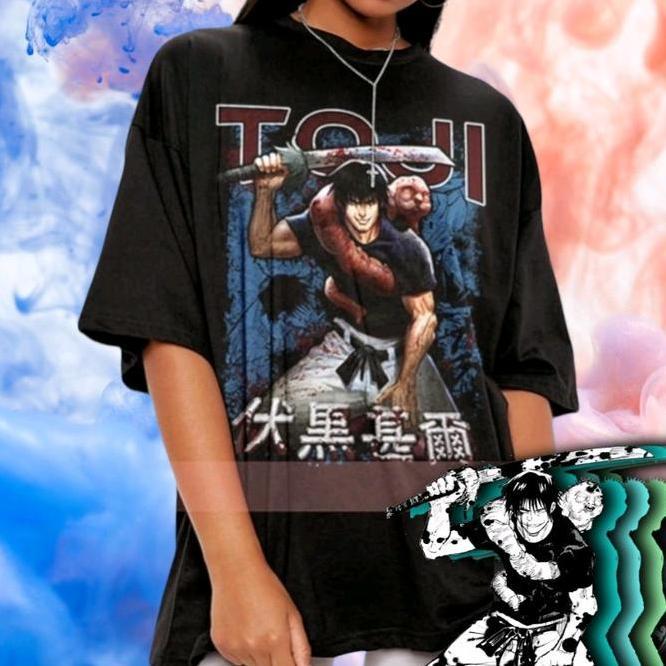 Kaos Anime Jujutsu Kaos Anime Jujutsu Kaisen Hitam Toji Fushiguro Unisex Oversize/Toji