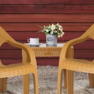 Kursi Santai Plastik Rotan Olumplast Ol 509 + Octr, Kursi Dan Set Meja