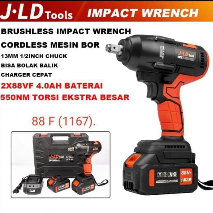 JLD brusless impack wrench cordless 88VF impack baterai torsi besar 2 baterai