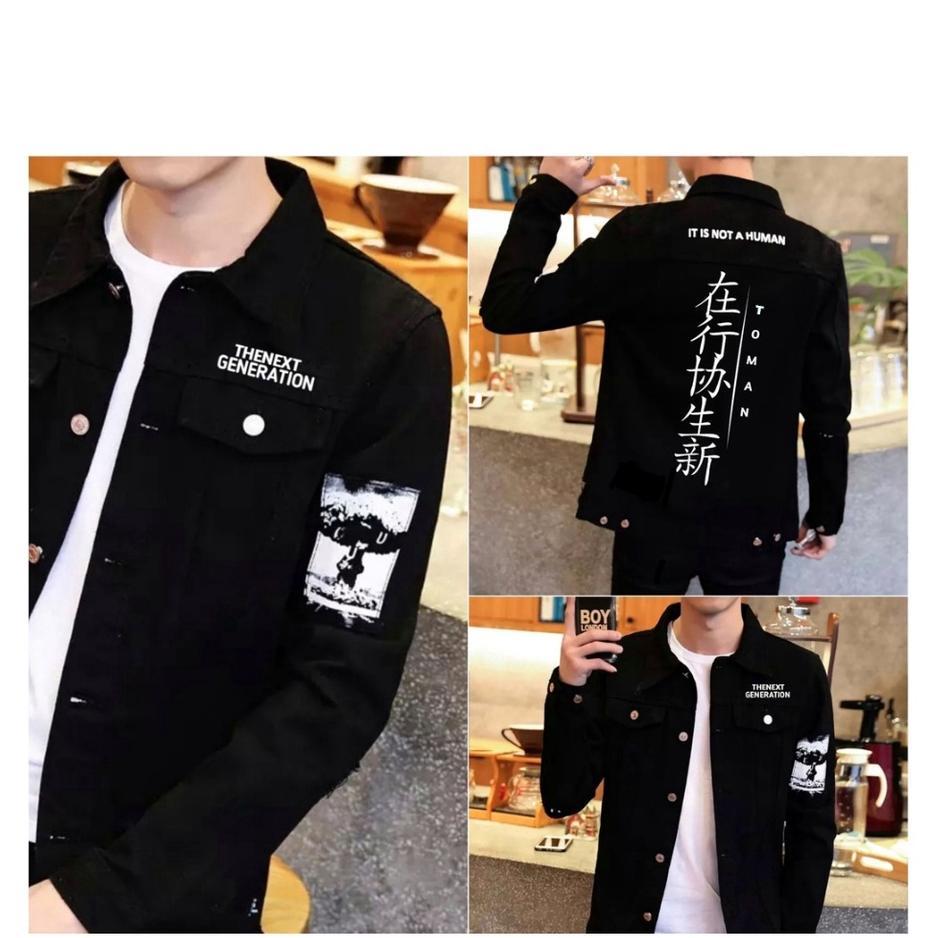 Original Jaket Denim Jeans Pria Toman Hitam Tebal