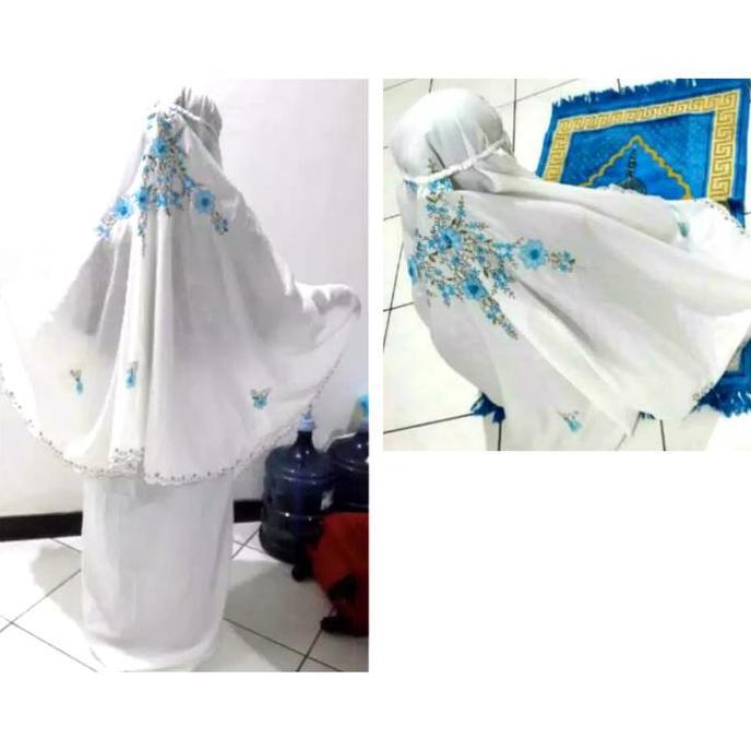 Mukena Putih Katun BSY Bordir Murah Motif Bunga Timbul (Ukuran Dewasa)