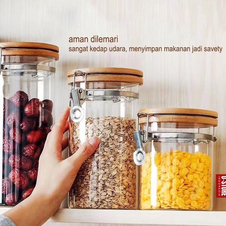 AKBARAMUAN TOPLES KEDAP UDARA TOPLES KACA DAN TUTUP KAYU DAN SEAL TOPLES KOPI GULA TEH COFFEE CANIST
