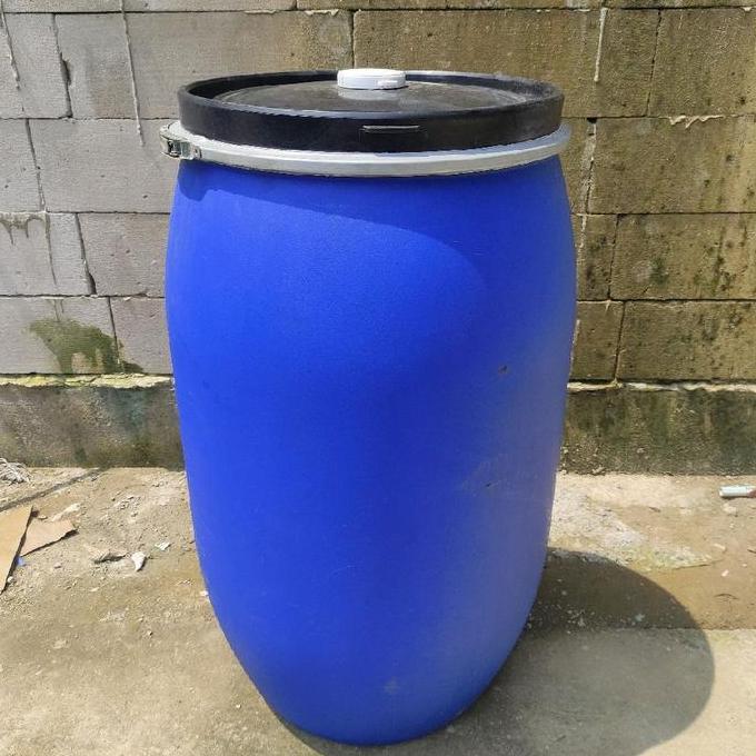 Drum plastik kapasitas 200 liter, tutup lebar