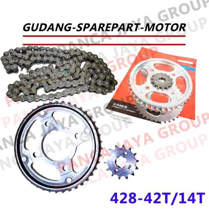 GEAR GIR SET PAKET DEPAN BELAKANG RANTAI-RODA 428 42-14 BENELLI BENELI PE250 PE-250 PATAGONIAN EAGLE