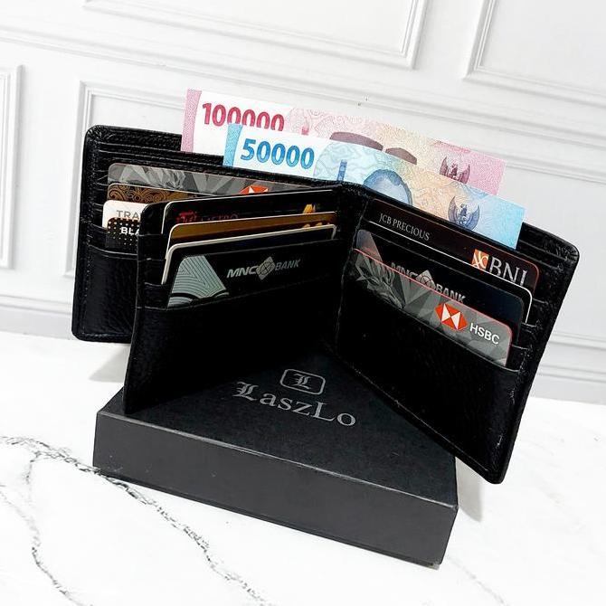 TERMURAH - Dompet pria kulit trifold black mill smooth Laszlo genuine leather wallet 373L