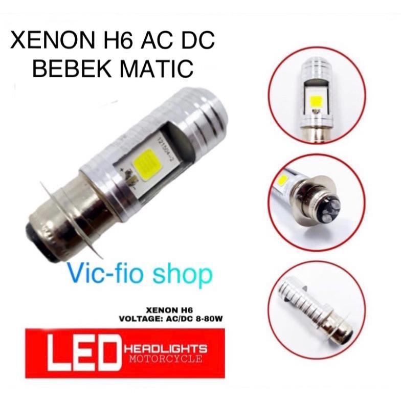 Bohlam lampu depan H6 AC DC (1pcs) Led 12 Volt Kaki 1 Terang 2 sisi , Bholam depan ac dc motor, Lamp