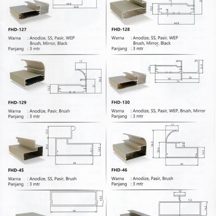 1 IKAT Frame Edging Aluminium Handle Lemari Sliding Panjang 3M FHD 128 FHD 130 HUBEN 10 BATANG