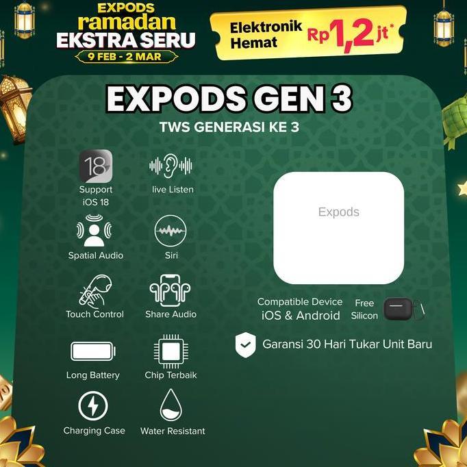 EXPODS GEN 3 TWS EARPHONES WIRELESS CHARGING CASE BLUETOOTH ANTI AIR