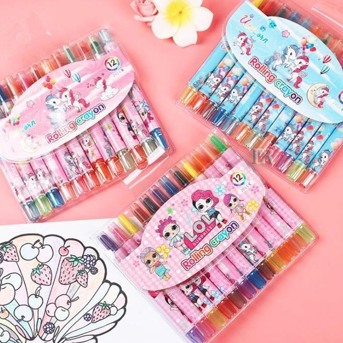 IKFOICI LNR Shop 12Pcs Rolling Crayon Pensil Warna Putar Multi Colors Painting Drawing Sophia The Fi