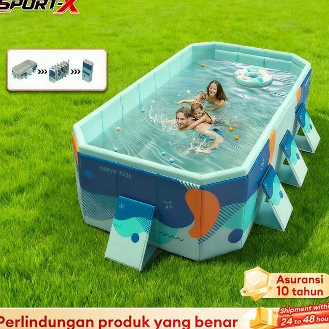 VATGUVOH SportX Kolam Lipat Jumbo Portabel 3 Meter, Kolam Renang Bayi 10 Orang, Tidak Perlu Tiup, 4 