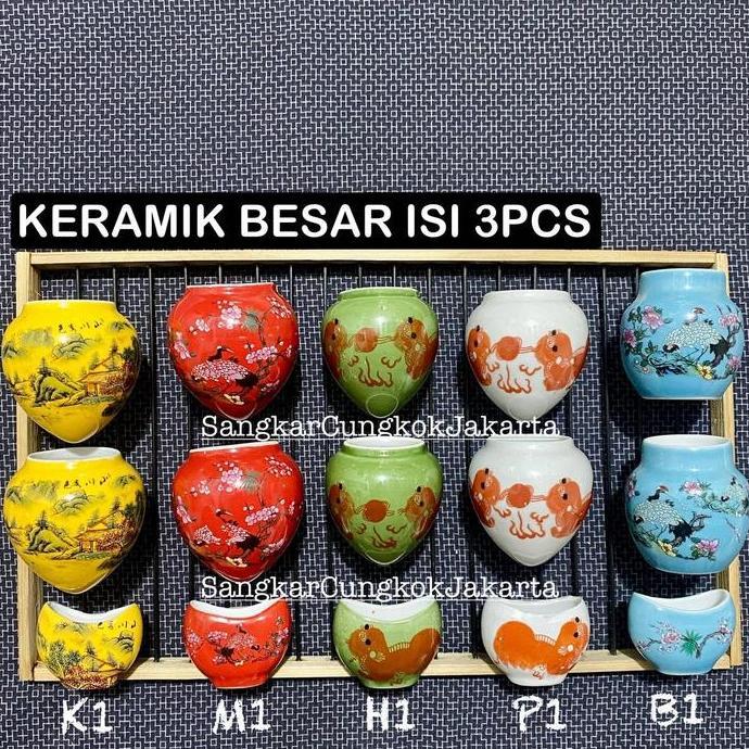 Cepuk Keramik Sangkar Burung Besar Murai Hwamei Anis set 3pcs