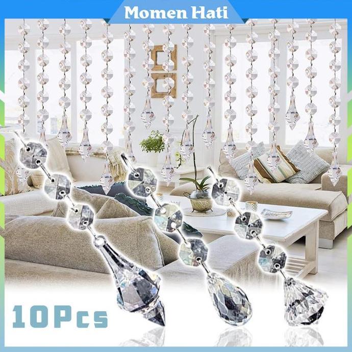 MAQIMUD 10Pcs Tirai Manik Kristal Kaca Tirai Manik Kristal Mengkilap Tirai Crystal Acrylic