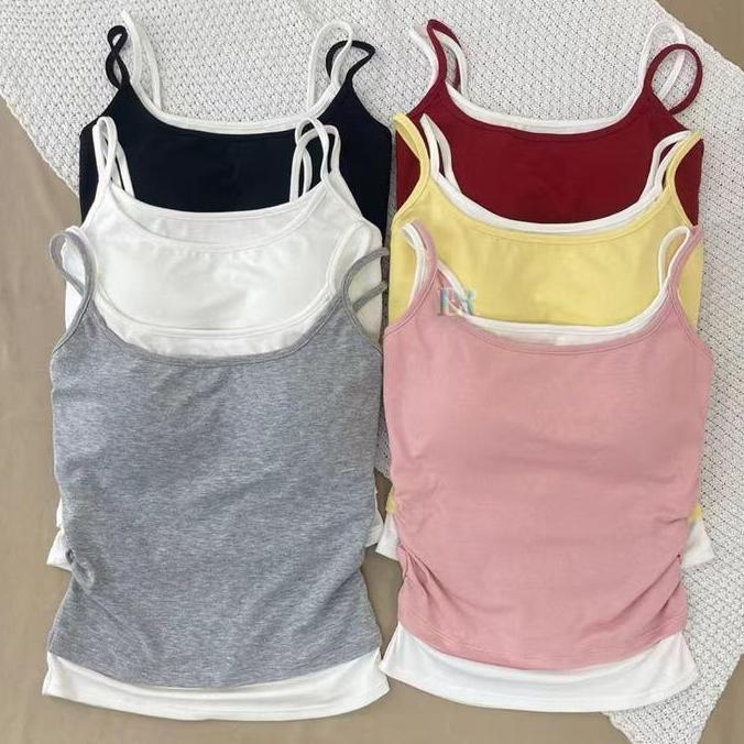 SOJEHBOW LNR Shop Tanktop Bra with Cup Busa / Pad Lengan 2 Tali Kecil Serut Samping Bahan Cotton Ade