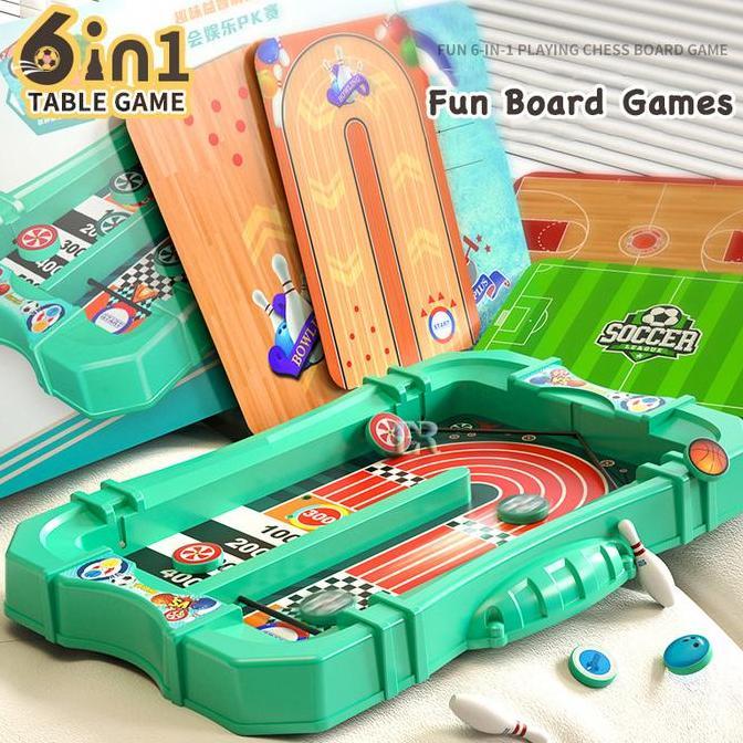 SOJEHBOW LNR Shop Table Board Game 6in1 Set 6 Permainan Sepak Bola Basket Bowling Sling Shot Mainan 