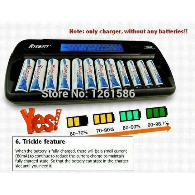 Rydbatt Fast Battery Charger 12Slot AA / AAA & LCD Display murah