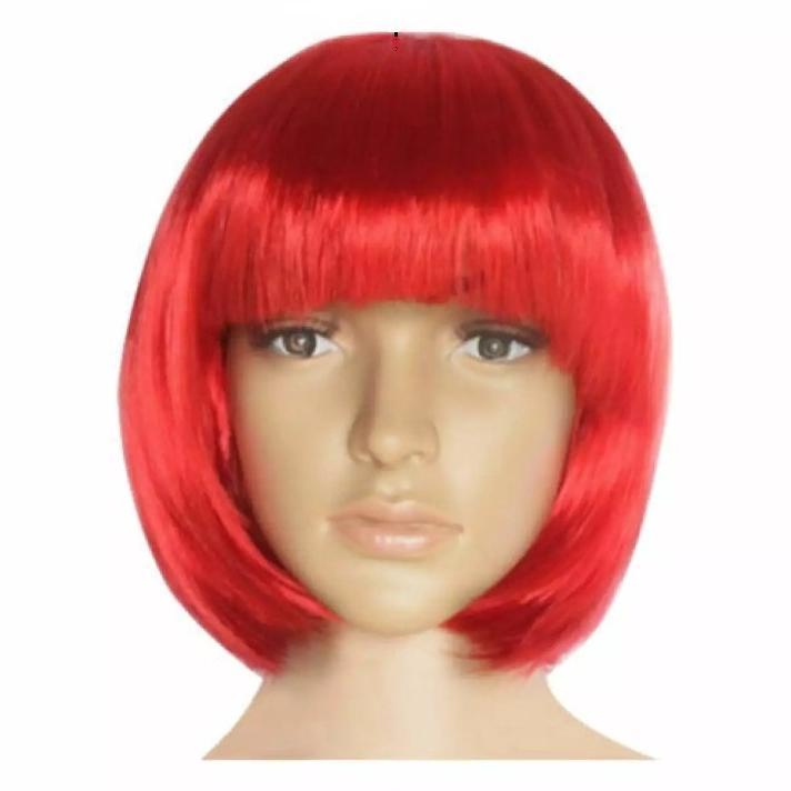 Wig Pendek Lurus Wanita, Rambut Wig Wanita Eropa Kimia, Rambut Pendek Poni, Rambut Wig Wanita