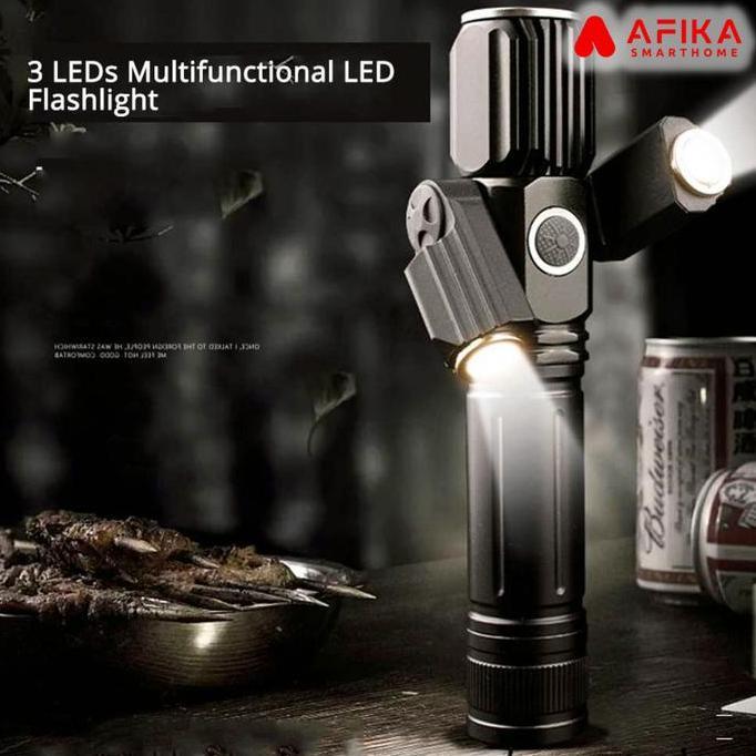 LETTER1 Senter LED Zoom 3 Lampu Super Terang Power Bank Cas USB