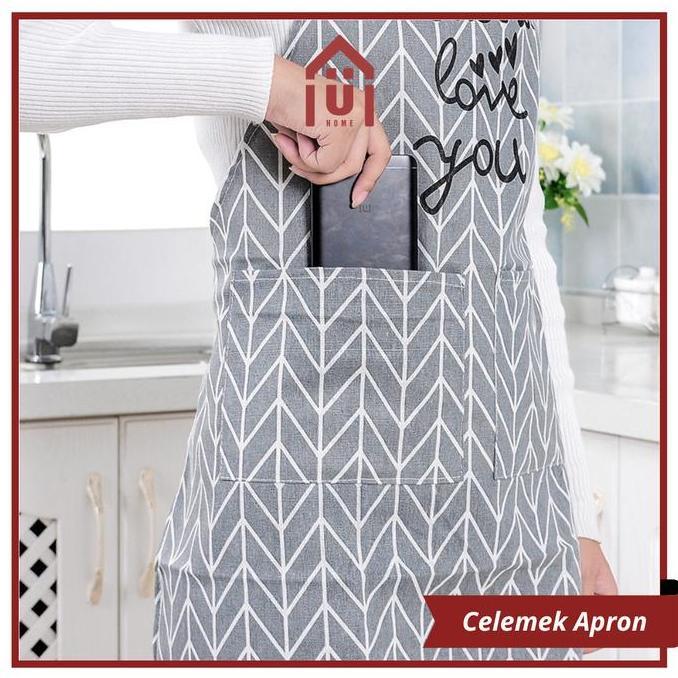 UNISO - CELEMEK MASAK DENGAN BAHAN KATUN LINEN DAN MOTIF KOTAK-KOTAK