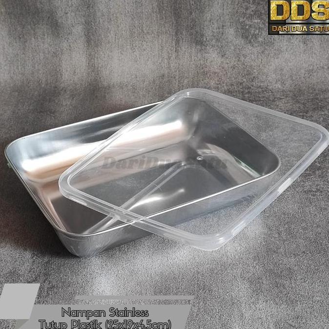 Nampan Baki Stainless dengan Tutup Plastik Food Tray