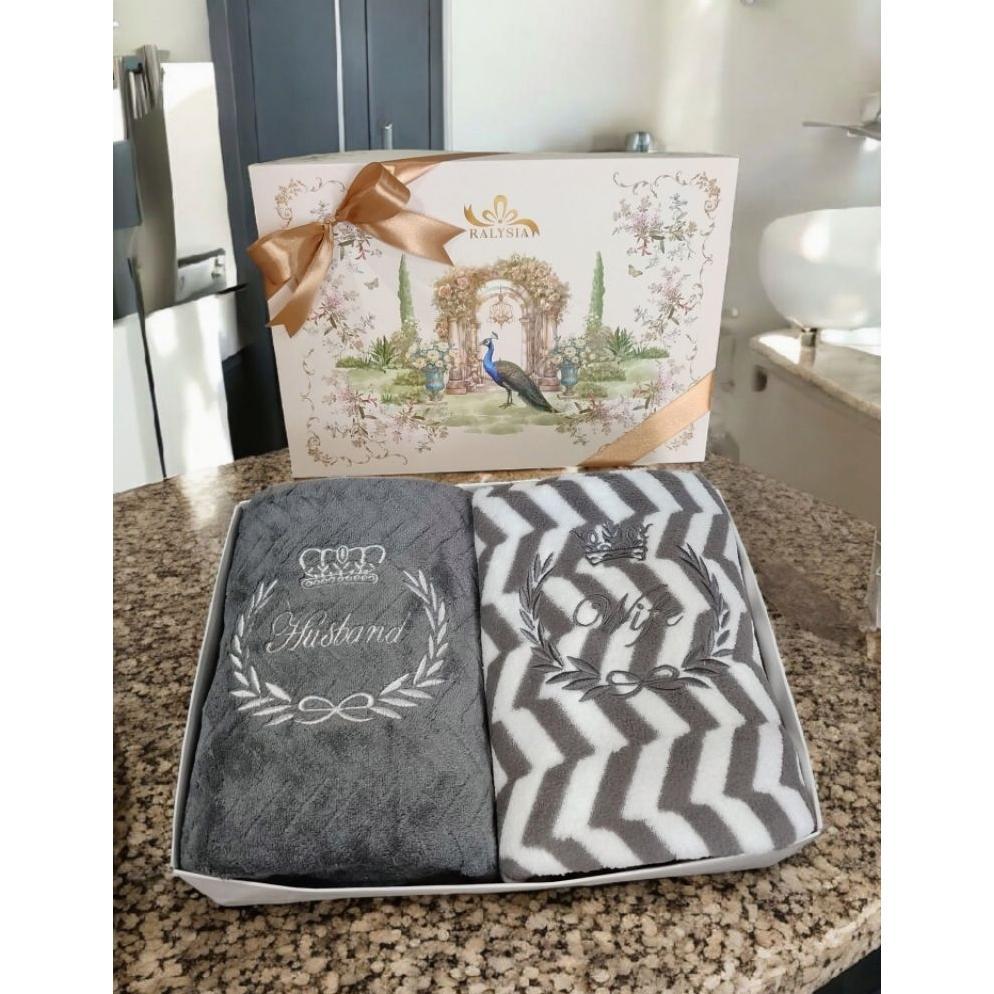 DISKON HAMPERS HANDUK COUPLE WEDDING BOX | HANDUK LABEL & BORDIR HUSBAND WIFE (HW) | HAMPERS HANDUK 