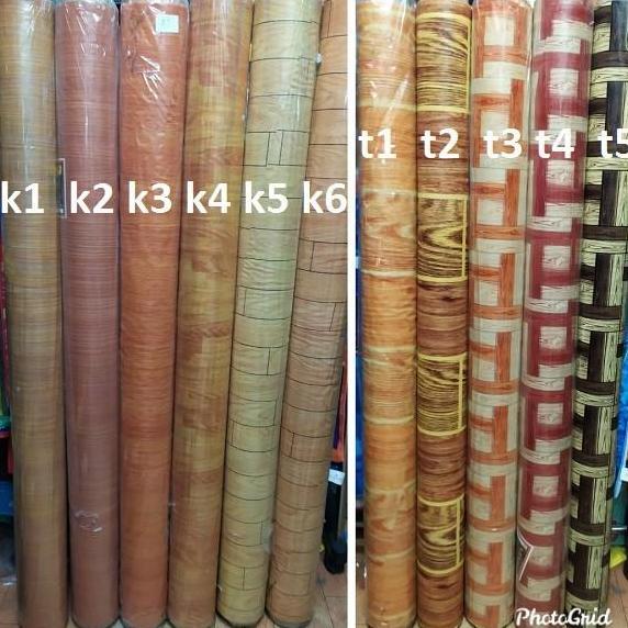 Karpet Lantai Plastik Vinyl Per Rol Motif Kayu Alas Taplak Meja Perlak