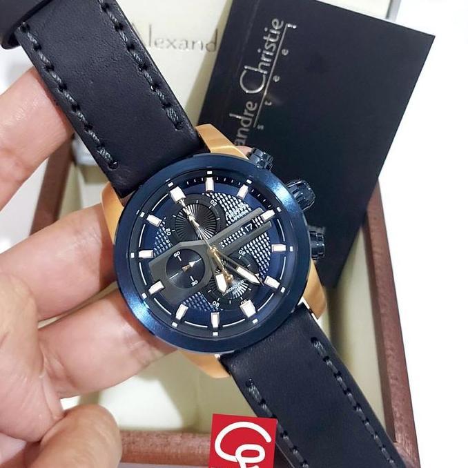Ready ALEXANDRE CHRISTIE AC6270 AC 6270 MAN BLUE ROSEGOLD LEATHER STRAP